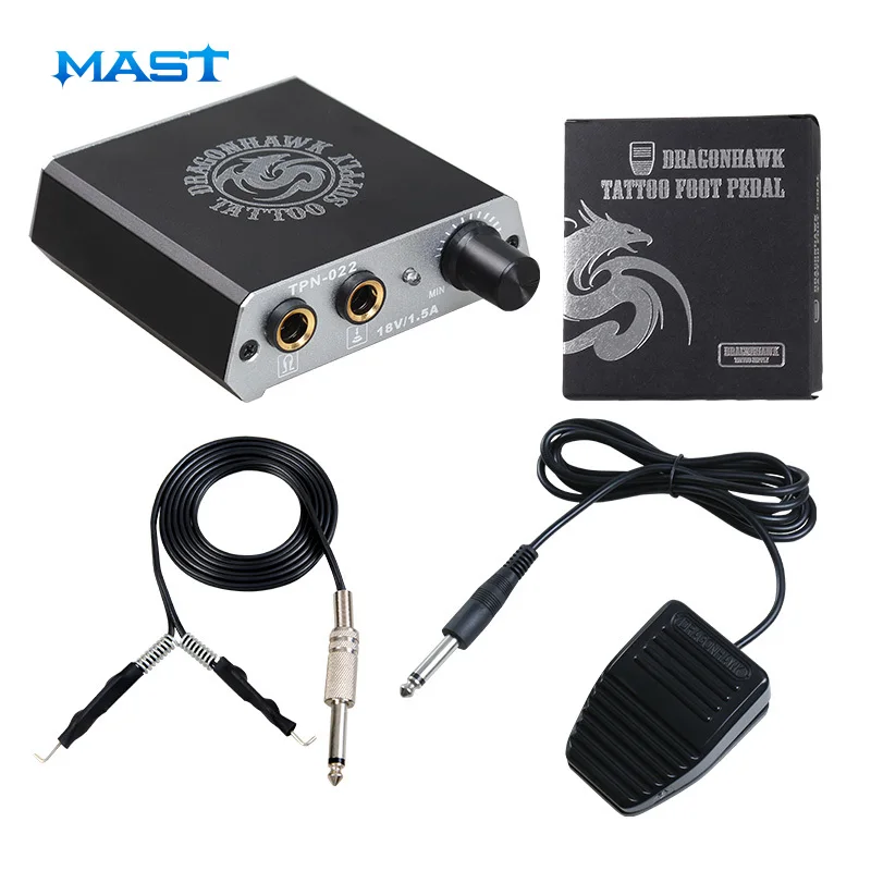 Dragonhawk Tattoo Machine Power Supply set with Knob Adjustable Non-Slip Foot Pedal Clip cord Accessories