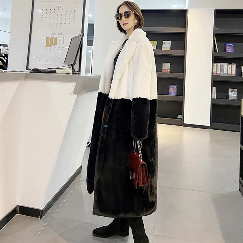 2023 Winter Women High Quality Mink Fur Coat Long Lapel Faux Fur Jacket Fluffy Luxury Artificial Fur Jacket Female Overcoat