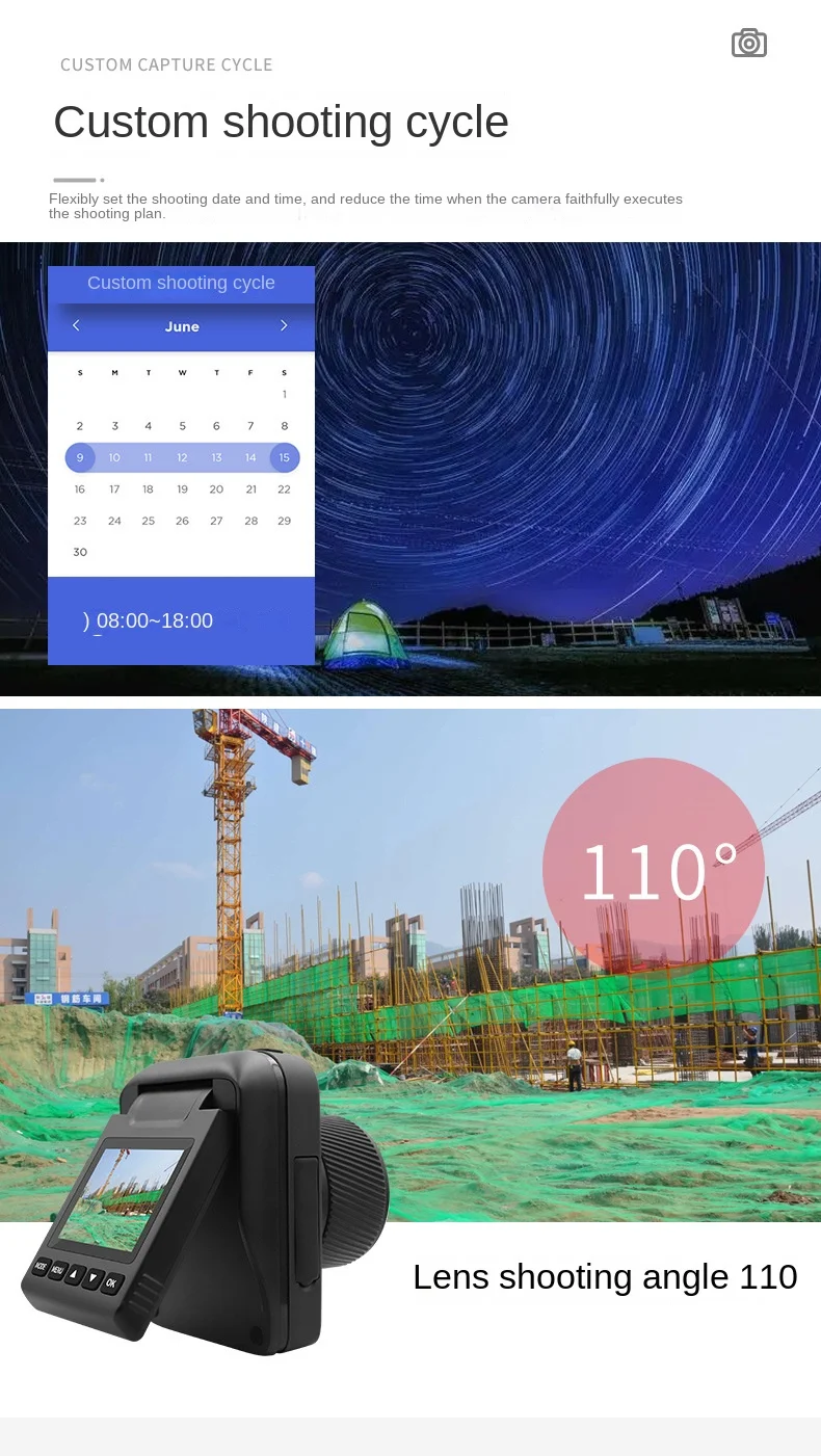 Waterproof Time Lapse Camera Construction Timer Outdoor Courtyard Plant Survey Night Vision Full Color IP66 4K