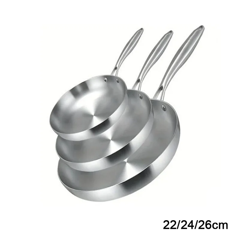 JUSTINLAU Set di 3 Padelle 22/24/26/28CM in Acciaio Inox 304, Padelle Antiaderenti a 5 Strati per Bistecche e Uova, Adatte a Tutti i Tipi di Fornelli