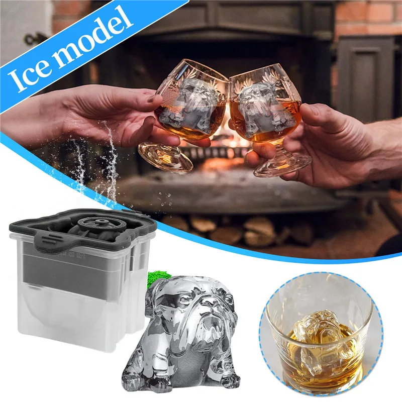 

Portable 3D Bulldog Shaped Mold for Iced Whiskey Wine Reusable Food Grade Silicone Ice Cube Making Tool for Juice Milk Tea Drink