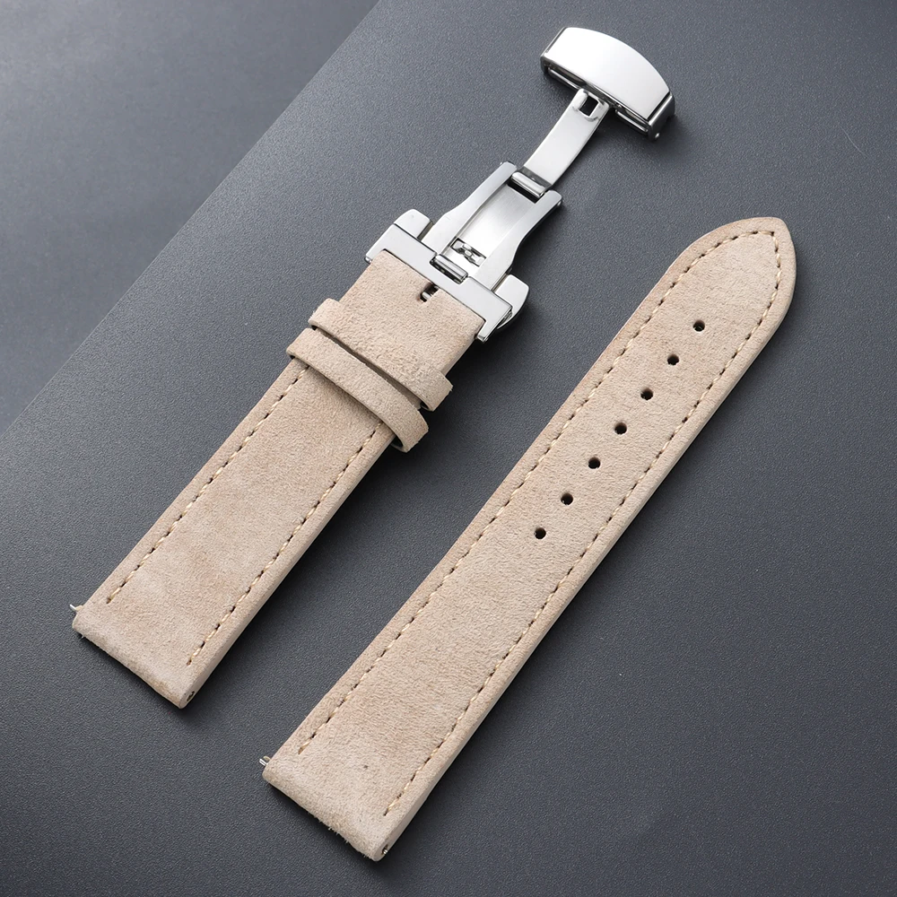 Vintage Suede Cowhide Watch Strap with Butterfly Buckle Bracelet - Sport Wristband