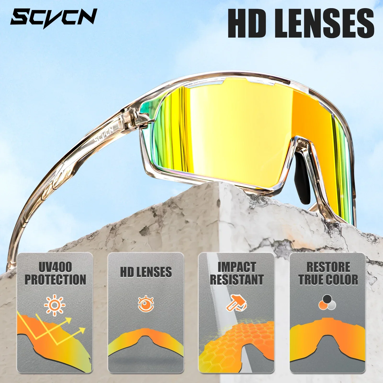 SCVCN Cycling Glasses Outdoor Bicycle Sunglasses for Men UV400 Sports Running Glasses Women MTB Cycling Sunglasses UV400 Hiking