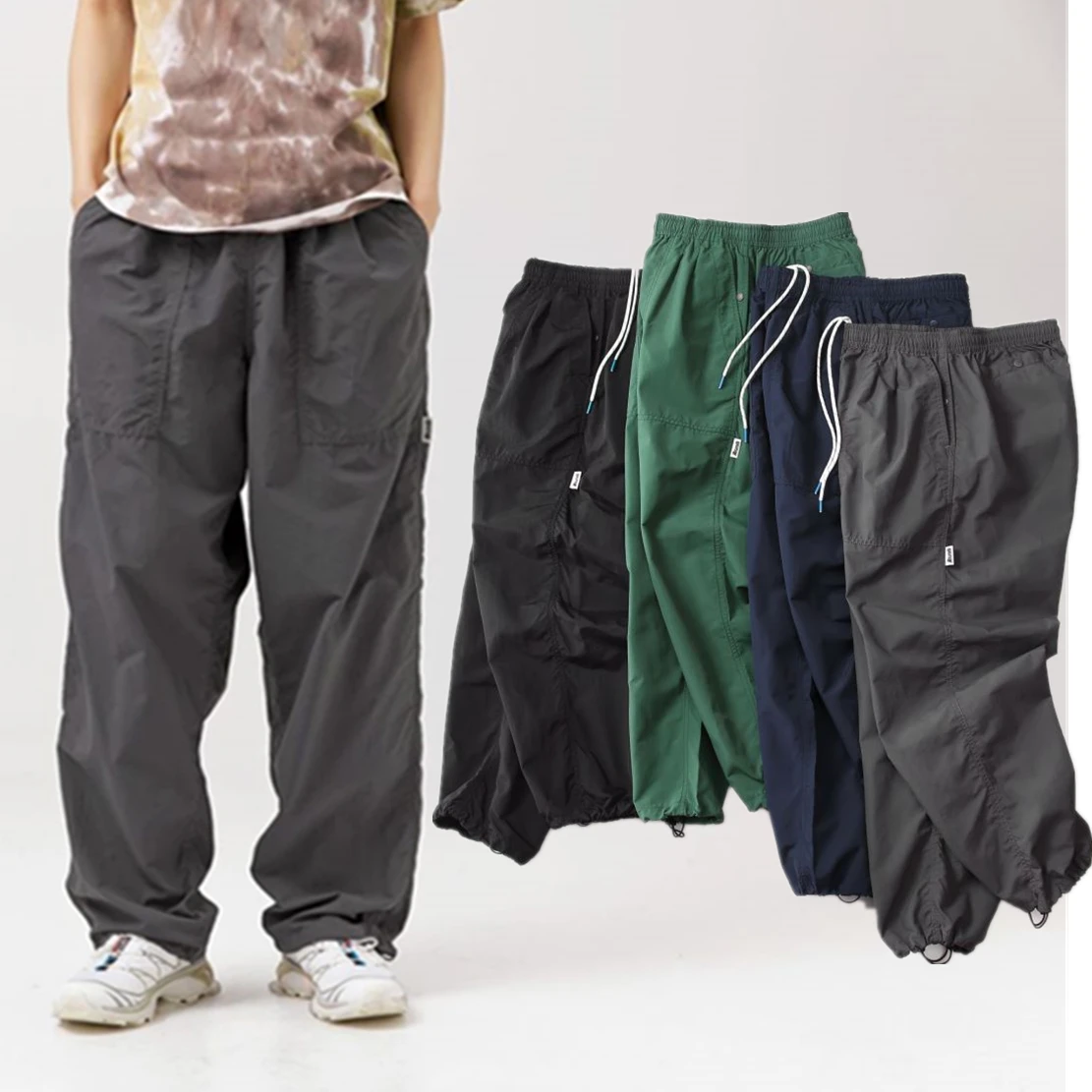 

Elmsk 2023 Spring Quick-drying New Men's Outdoor Casual Pants High Street Solid Loose Trousers Man 2XL