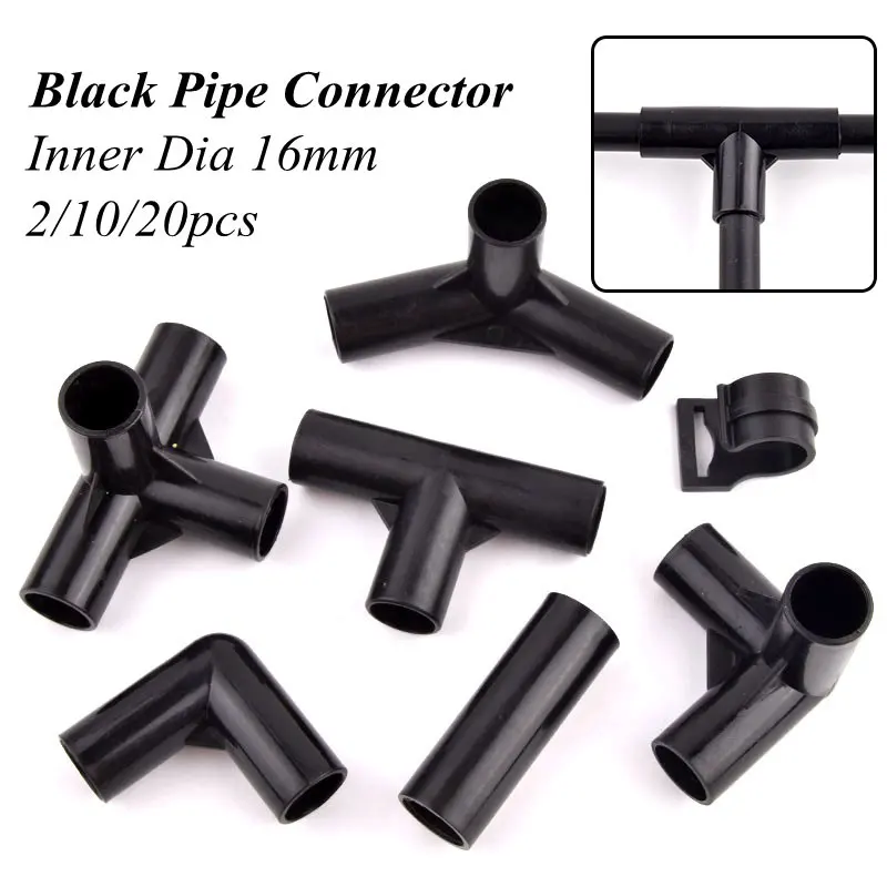 2-20Pcs ID16mm Garden Water Connector PVC Pipe Fittings Straight Elbow Tee Tent Wardrobe Fixed Fittings Plants Support Joint plant support connector