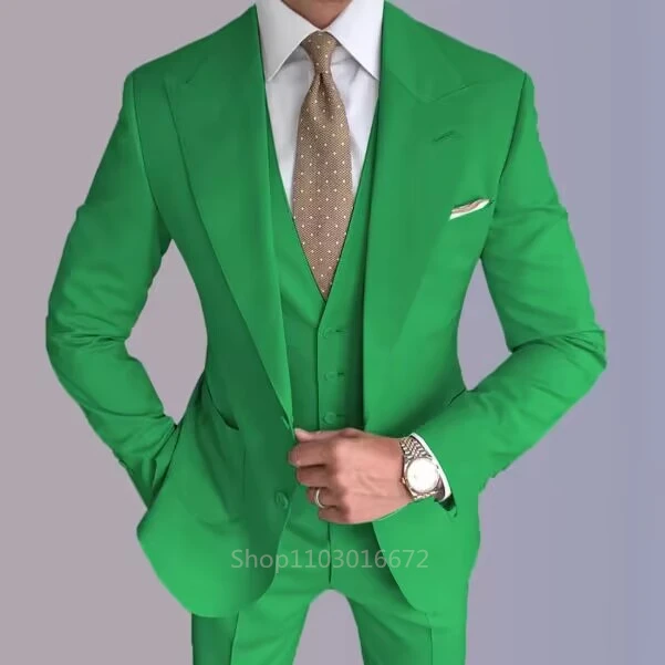 High Quality Formal Solid Wedidng Suits For Men Fashion Slim Fit Peak Lapel Blazer Vest Pants Wedding/Business Groom Tuxedos