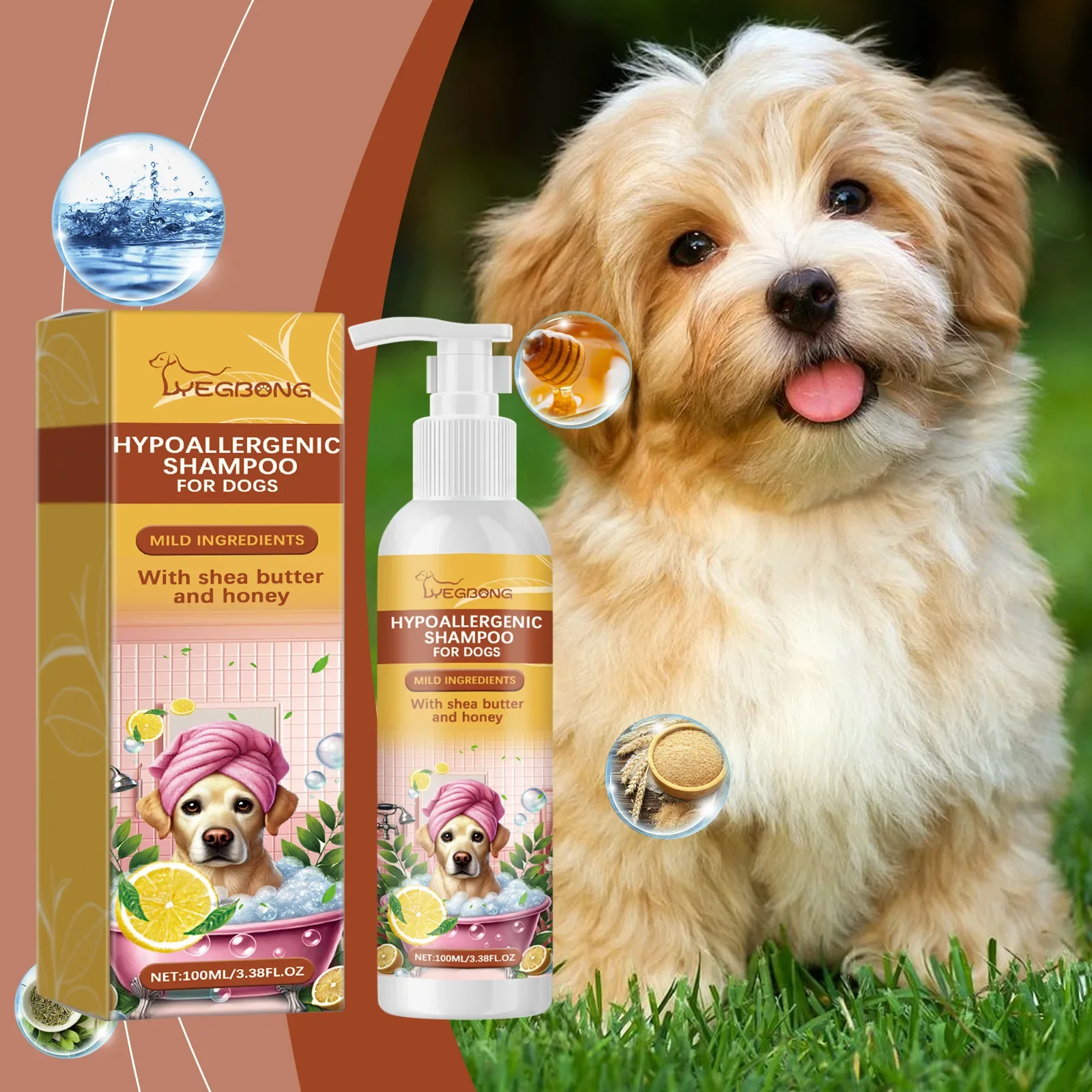 Yegbong Dog Shampoo, Pet Dog Hair Gentle Cleansing Shampoo Moisturizing and Supple Without Knots