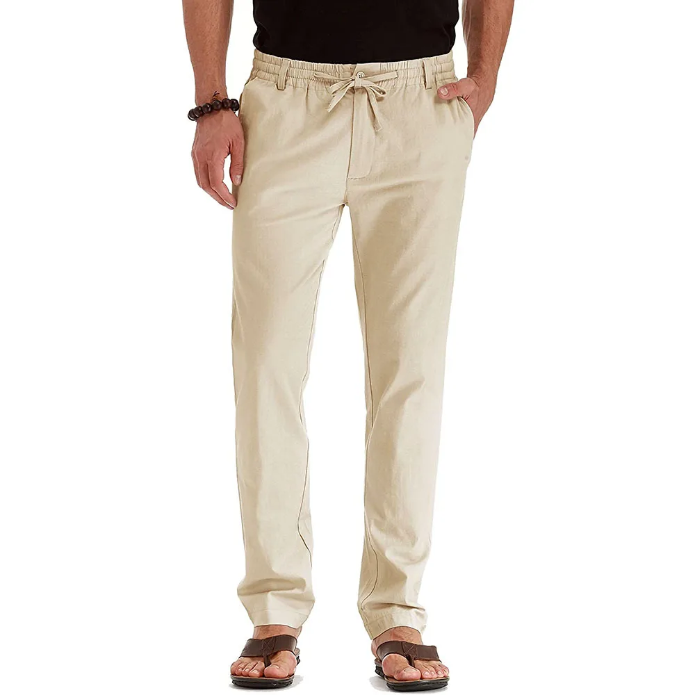 Business casual men's slacks large size elastic waist cotton with pure color sweatpants men