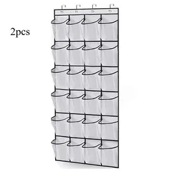 Mesh Pocket Shoe Organizer - Wall - Mounted Hanging Rack with 24 Pockets (2pcs White)