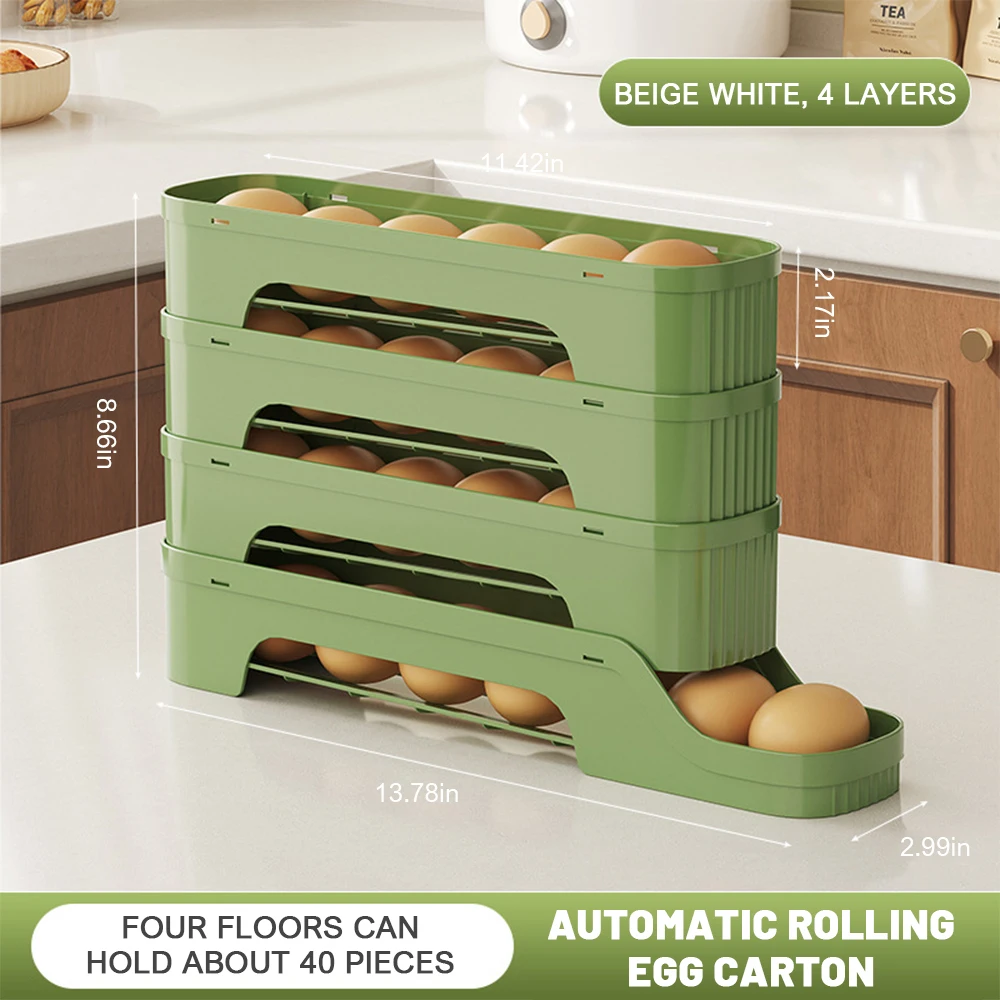 4Layers Fridge Egg Storage Box Automatic Rolling Eggs Holder Rack Ladder Style Refrigerator Eggs Dispenser Egg Organizer Holder 6