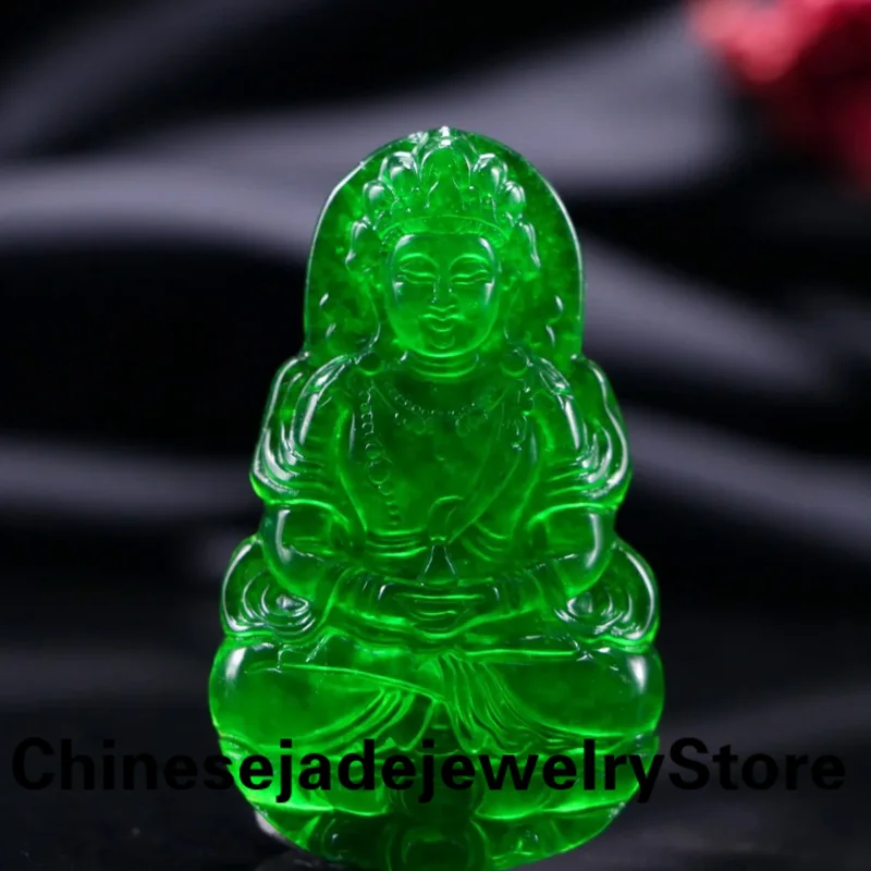 

Natural Myanmar Jadeite Green Tara Pendant Necklace Men Women Buddhist Amulet High Ice Grade A Burma Jade Guanyin Fengshui Charm