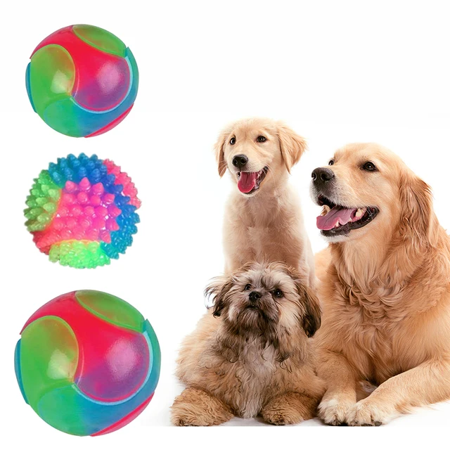 Fun Pet Toys Small Dog Flash Ball Dog Toys Ball TPR Three Color Glowing Elastic Ball Dog Training Throwing The Ball Dogball 2