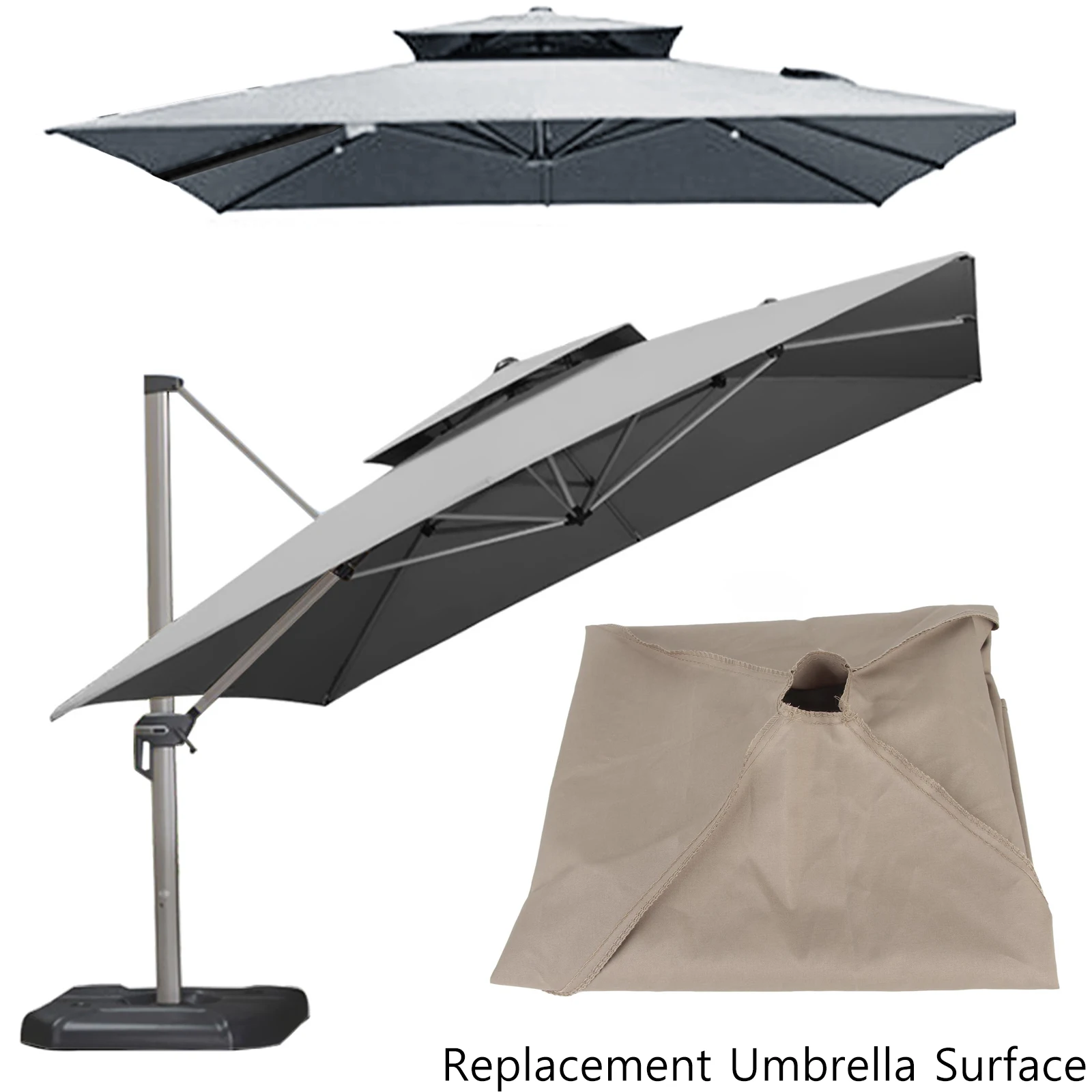 3*3m Square Replacement Umbrella Surface Rainproof Fabric Cloth Double Top Outdoor Sunshade Umbrella Roman