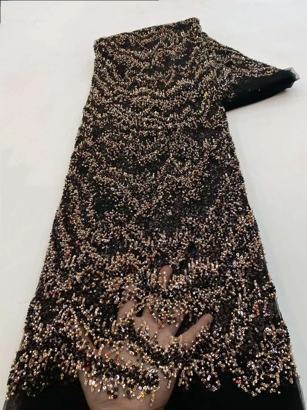 

Black African Beads Groom Tulle lace Fabric 2023 High Quality Sequins Embroidery French Tulle Laces For Nigeiran Party Dress