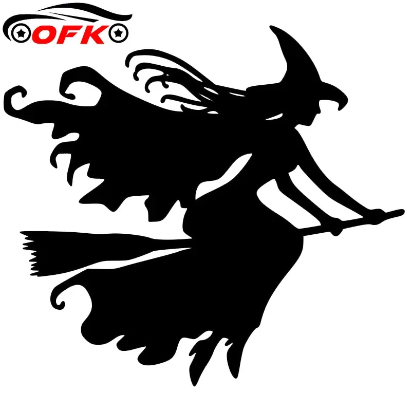 

Красивая Автомобильная наклейка Witch on Broomstick, черная/серебряная наклейка, Виниловая наклейка для стайлинга автомобиля, 12,8*11,6 см