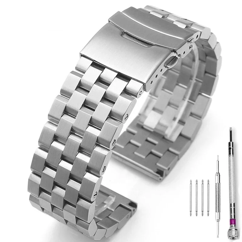 

Premium Solid Stainless Steel Watch Band 18mm 20mm 22mm 24mm 26mm Double Safety Buckle Metal Watch Bracelet Strap for Omega