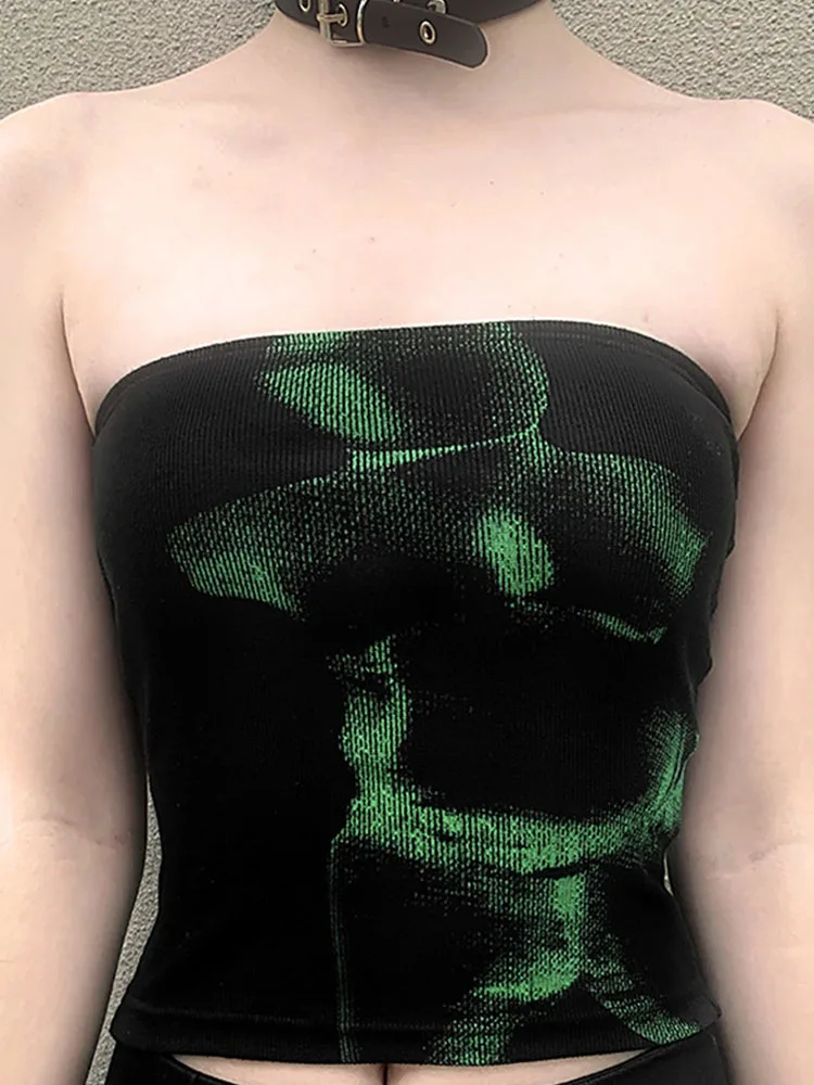 

Techwear Punk Black Crop Tops Gothic Cyber Y2k Grunge Bodycon Women Strapless Backless Summer Sexy Basic Crop Tube Top