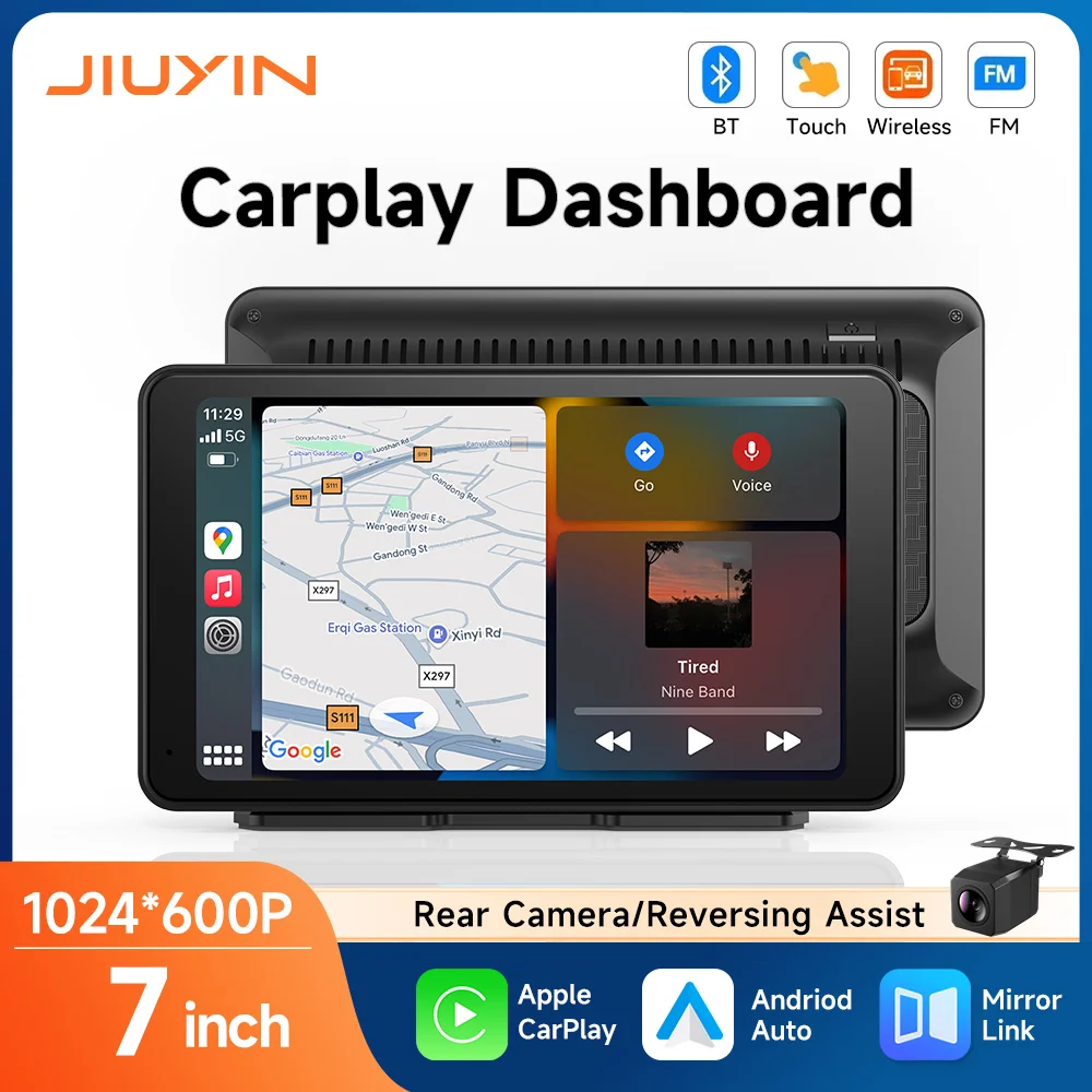 JIUYIN-reproductor de vídeo Multimedia para coche, 7 pulgadas, inalámbrico, Carplay, Android, pantalla táctil Universal portátil con Bluetooth AUX 1