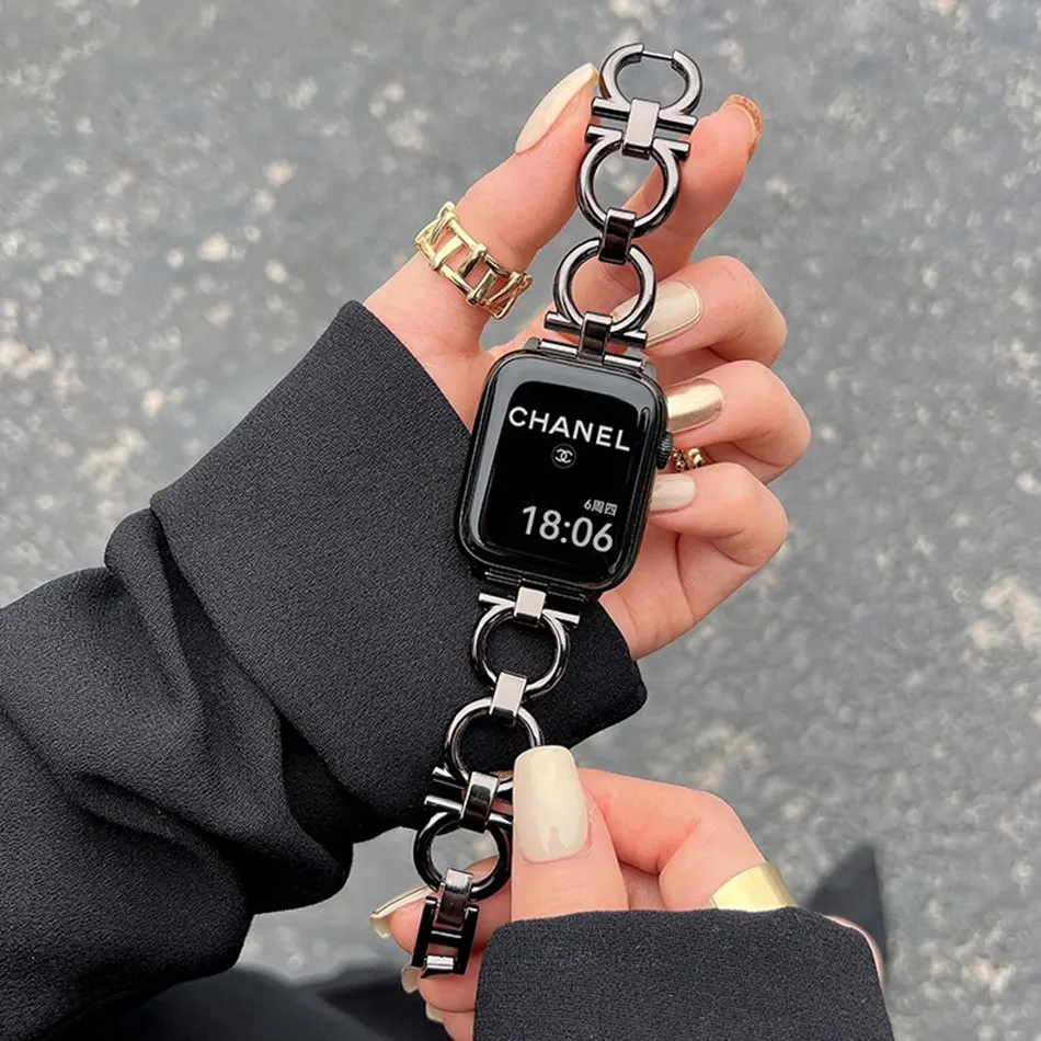 애플 워치 Uitra 8 7 용 메탈 스트랩, 패션 서클 체인 시계 밴드, iWatch 시리즈 6 5 SE 4 3 용, 49mm, 45mm, 44mm, 42mm, 40mm, 38mm