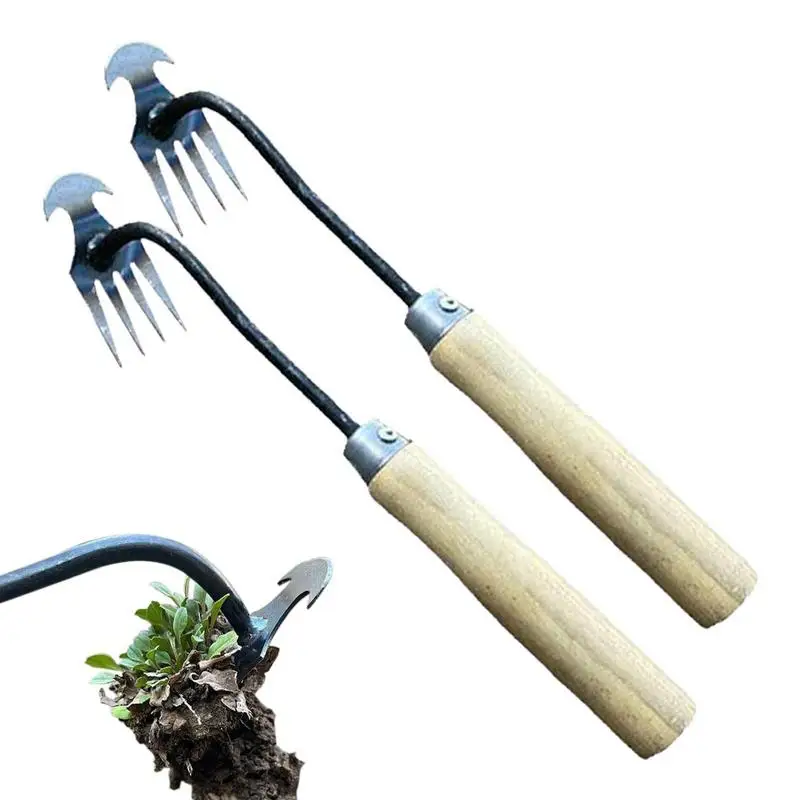 

4 Teeth Multi-Function Weeder Portable Garden Weeder Tool Galvanized Handle Vegetable Planting Weeding Ergonomic Garden Tool