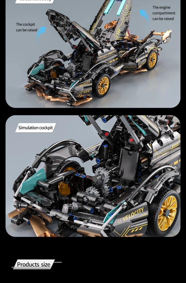 1:14 Scale Super Racing Car Building Blocks, DIY Sports Vehicle Model Kit Constr
