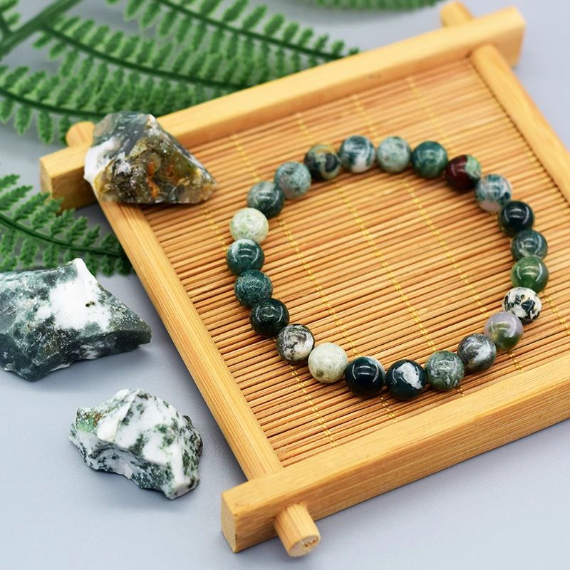 Real Natural Tree Patterned Agate Stone Beaded Bracelet Men Women Natural Lapis Lazuli Moss Agate Jade Energy Healing Jewelry - Image 2