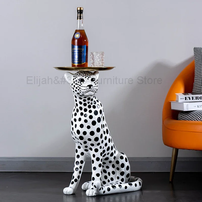 

Modern Home Decor Gold Panther Large Resin Leopard Statue Ornament Interior Art Animal Figurines Sculpture Tray Blessing Gift