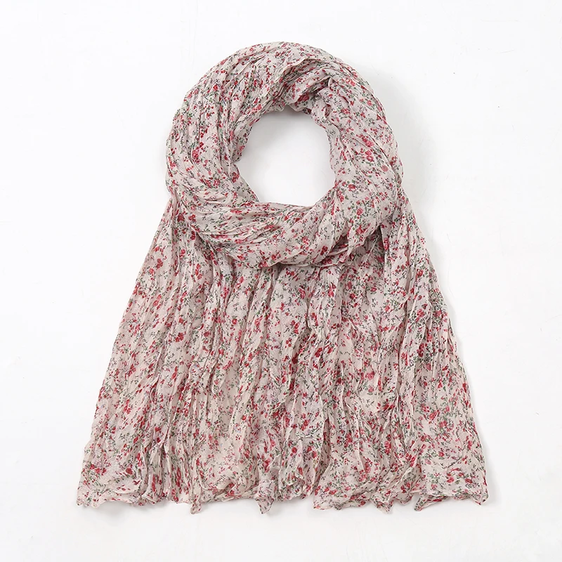 Wrinkle Floral Printed Hijab Scarf For Woman Muslim Hijabs Shawls Lafy Elegant Wrap Soft Muffler Islam Turban Female Scarves 3