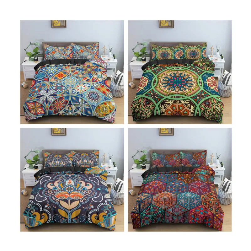 

Bohemian 3D Comforter King Queen Size Bedding Sets 3 Pieces Boho Mandala Quilt Comforter Duvet Cover With Pillowcase Bedclothes