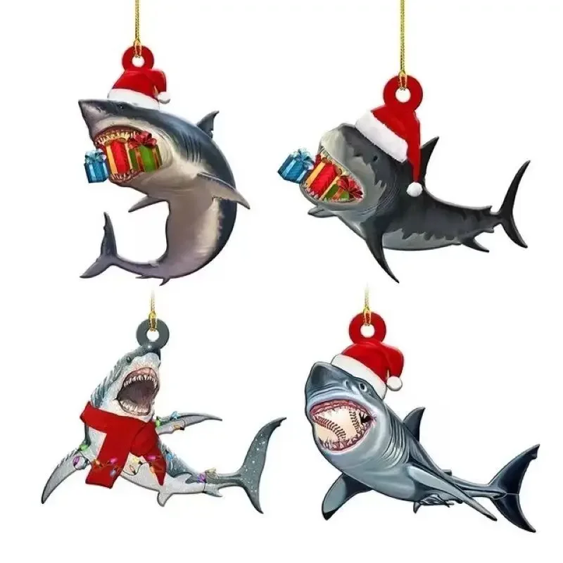 1Pcs Christmas Pendant Tree Plastic Decoration Home Atmosphere Sharks Glass Beaded Garland Daughter Ornament Ball