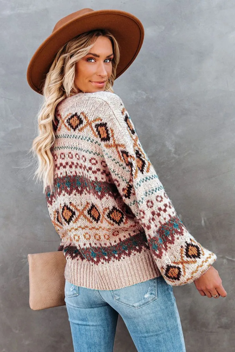 

New Vintage 3D Flower Jacquard Geometric Knitted Cardigan Retro Ugly Sweater Women Single-breast Button Long Sleeve Short Jumper