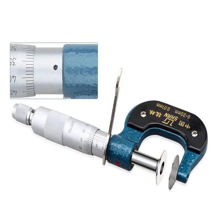 Description Picture 4 of itemMeasuring tool 0-25mm/0.01 disk type thickness micrometer gear tooth micrometers disc micrometer set micrometro