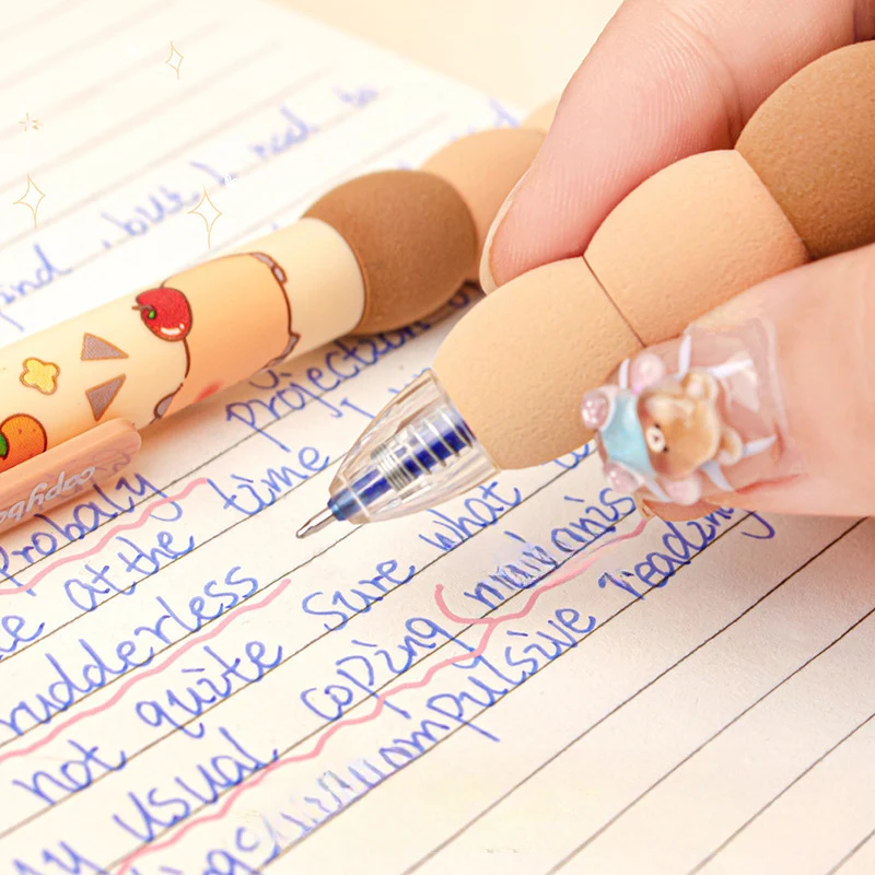 Cute Cartoon Capybara Retractable Erasable Gel Pens 4Pcs 0.5mm ST Nibs Blue Ink Refillable Writing Supplies