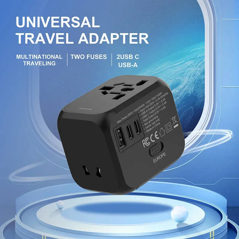 Universal Travel Plug Adapter with European Converter Capabilities – Up to 2500W Capacity