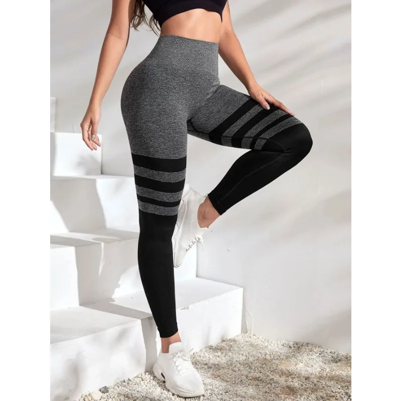 Black Stripe Leggings Women Seamless Slim Tights Gym Trainning Running High Waist Hip Liftting Fashion Knit Yoga Fitness Pants 3