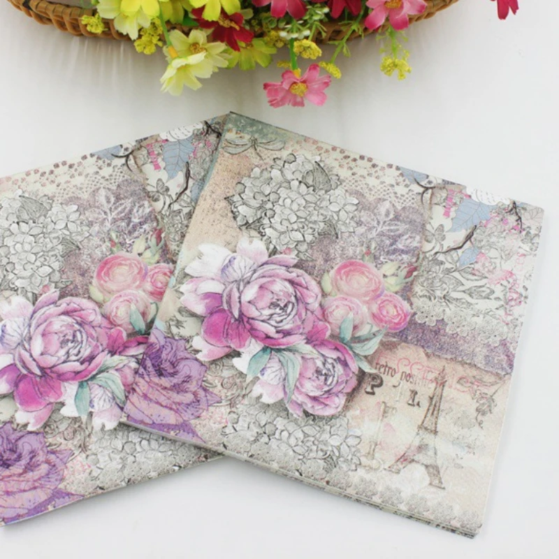 Paper Napkins 10/20pcs 33*33cm 2-Ply Colourful Printed Napkins Floral Eiffel Tower Facial Virgin Wood Pulp Party Paper Placemats