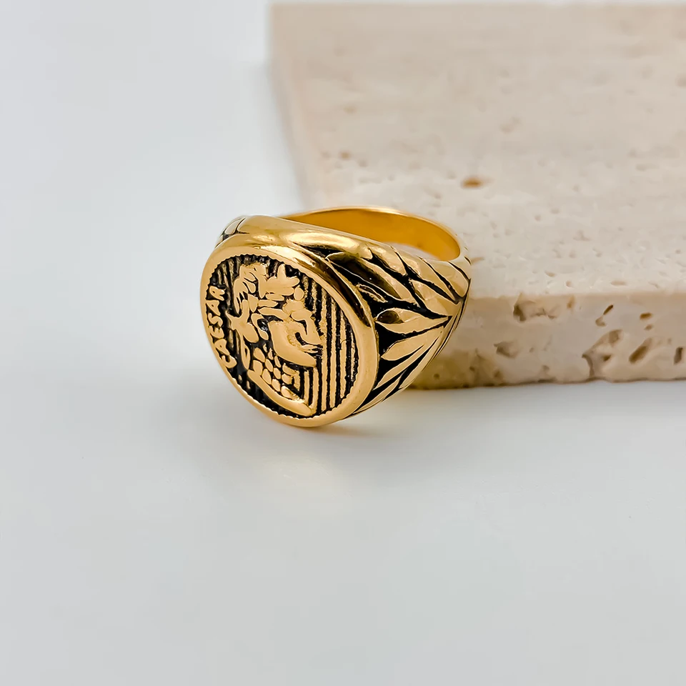 Men's Roman Empire Ring - Stainless Steel Caesar Punk Ring In Silver/Gold, Size 7-12 - View #9