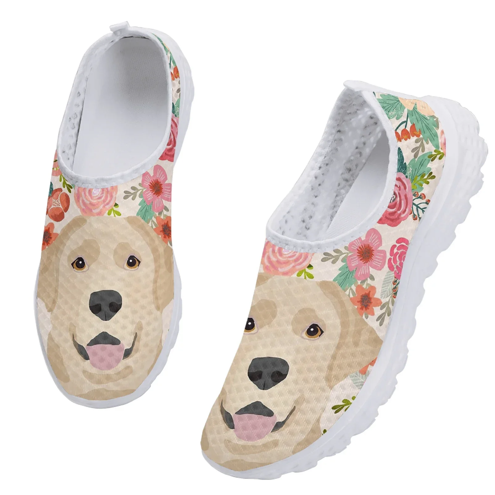 Cute Cartoon Golden Retriever Design Brand Loafers Comfortable Flat Summer Breathable Mesh Shoes Slip On Sneakers