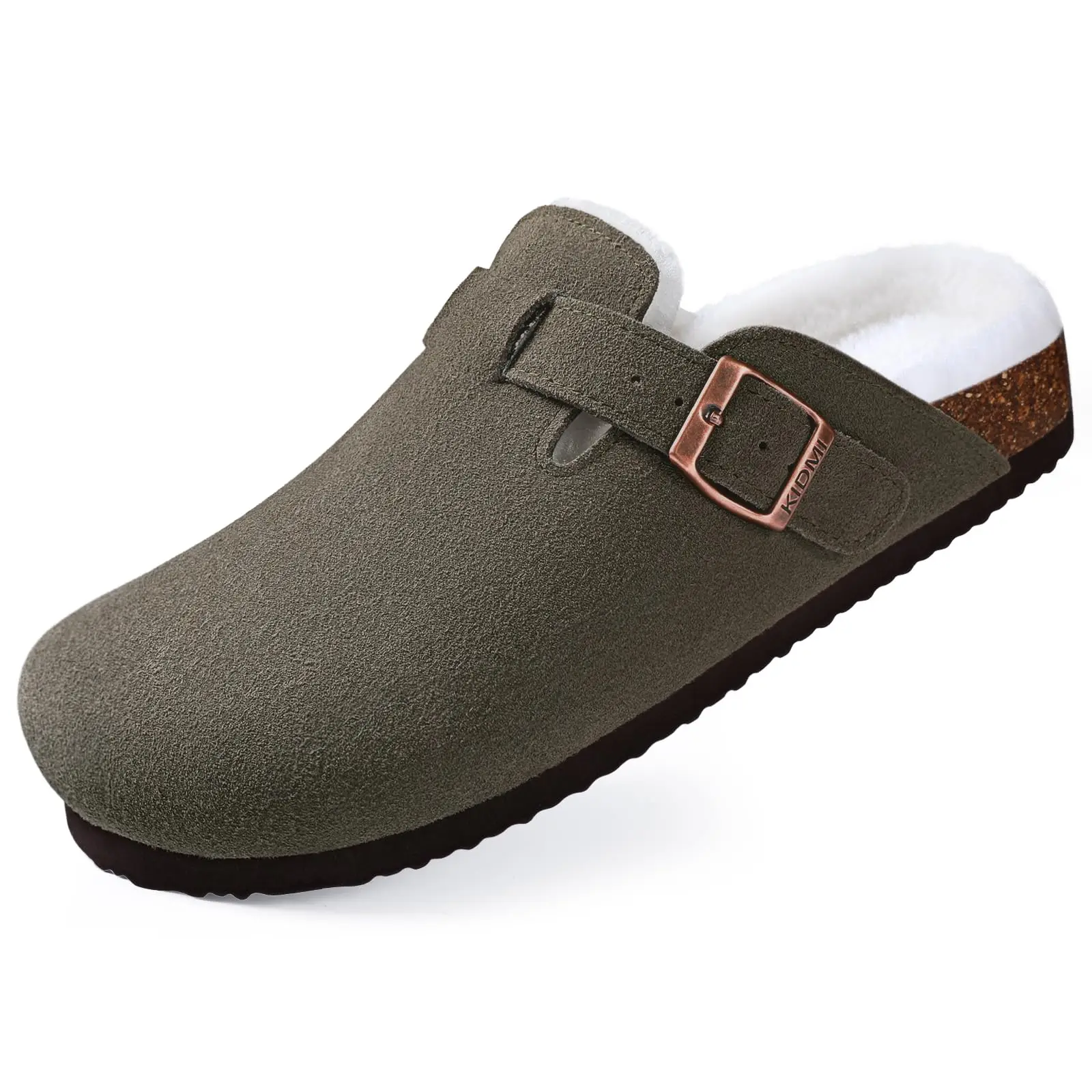 Comwarm Women's Fur Clogs Fuzzy Cork Footbed Mules Men Fashion Suede Flats Slides Comfort  Winter Suede Plush Clogs Slippers 2