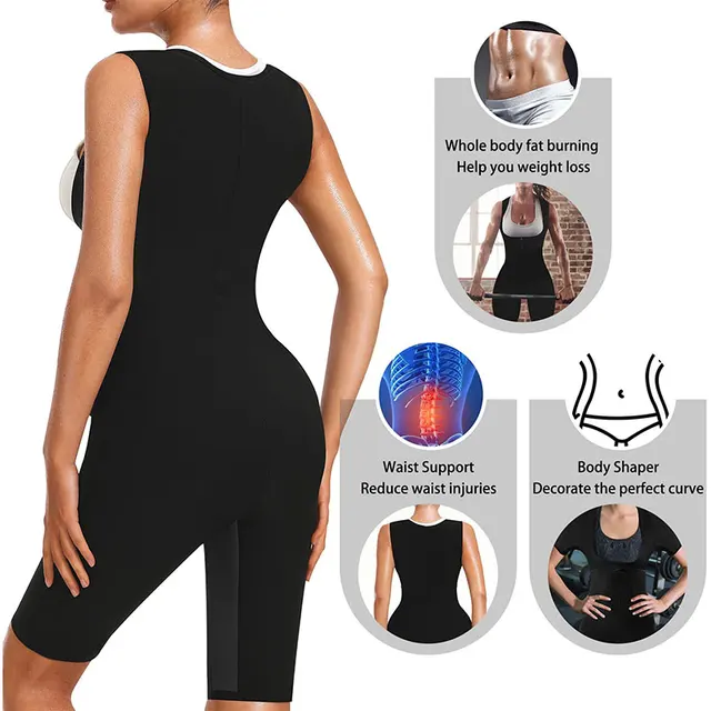 Sauna Suits for Women Full Body Waist Trainer Vest Workout Jumpsuits Slimming Body Shaper with Zipper and Breathable Crotch 3