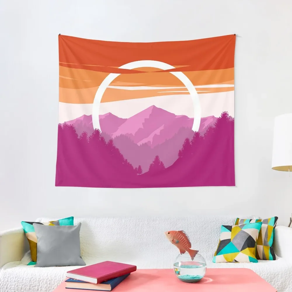 Pride Mountain (Subtle Lesbian Pride Flag Design) Tapestry Wall Decor Wall Deco Tapestry