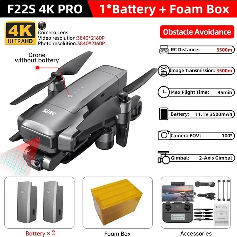ตัวเลือกสินค้า โดรนถ่ายภาพ 4K พร้อม Gimbal ป้องกันสั่น บินไกล 3.5 กม.