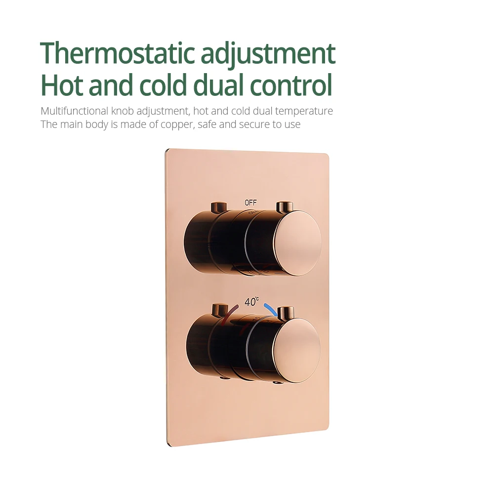 8-16 Inch Thermostatic Shower Faucet 2 Mode Control Hot & Cold Rose Gold Shower Mixer Square Shower Head Wall Mounted System 5