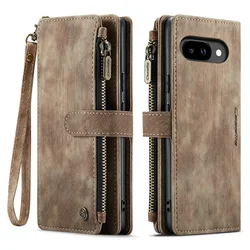 Multifunctional Zipper Leather Wallet Case with Card Pocket and Wrist Rope - Google Pixel 8 Pro (Brown)