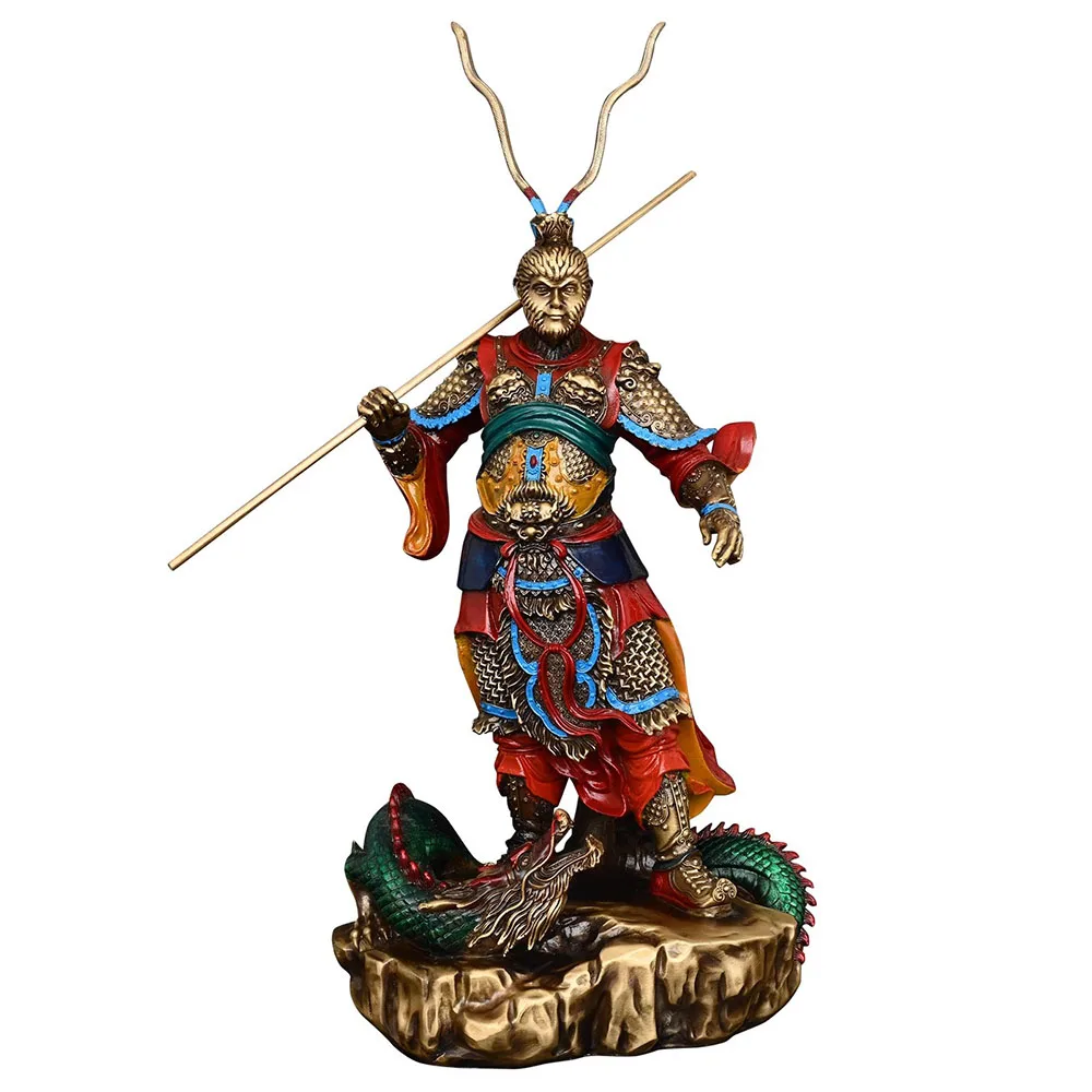 Monkey King Sun Wukong Statue, Color Painted Solid Brass Figurine, Journey to the West Hero, Chinese Mythological Art Decor