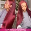 Burgundy Straight 13x6 HD Lace Frontal Wigs Human Hair 30 40 42 Inch 99j Red Colored 13x4 Transparent Lace Front Human Hair Wigs 3