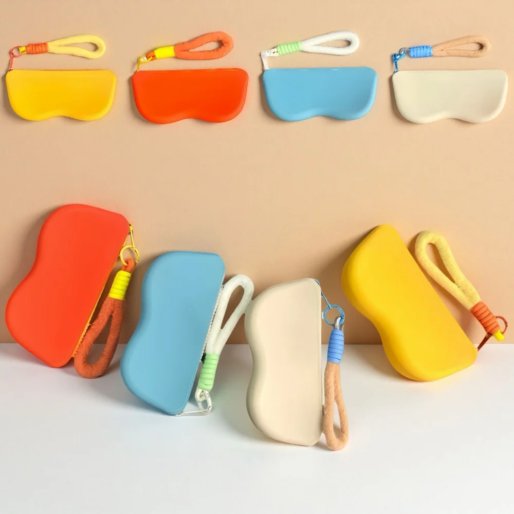 Waterproof Silicone Glasses Case Portable Lanyard Zipper Glasses Bag Multifunctional Lipstick Data Cable Storage Sunglasses Bags
