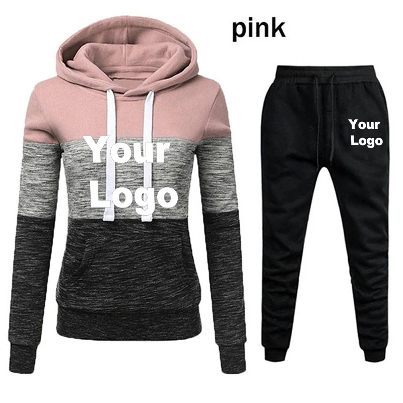 Custom Logo Casual Tracksuit Women Two Pieces Set Sweatshirts Pullover Hoodies Suit Female Jogger Pants Outfits Chandals Mujer