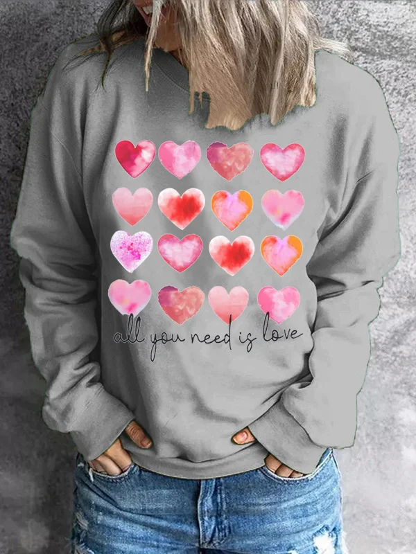 Valentine's Day Couple Pullover Wear Heart Print Round Neck Sweatshirt Double Sleeve Sweatshirts Comstylish Soft Hoodies
