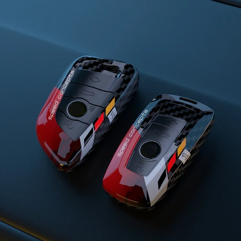 Luxurious Carbon Fiber Style Car Key Case Cover